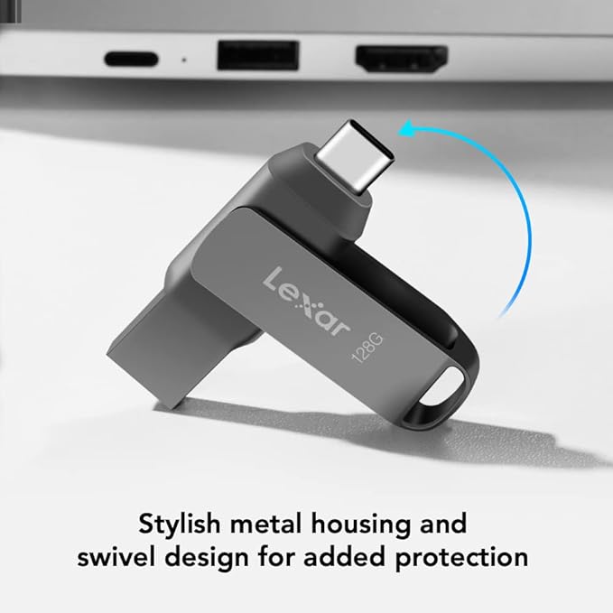 Lexar 512GB JumpDrive Dual Drive D400 USB 3.2 Type-C & Type-A Flash Drive for Storage Expansion, Photo Back-up for iPhone 15, Up to 170MB/s, Metal Housing & Swivel Design, Titanium (LJDD400512G-BNQNU)