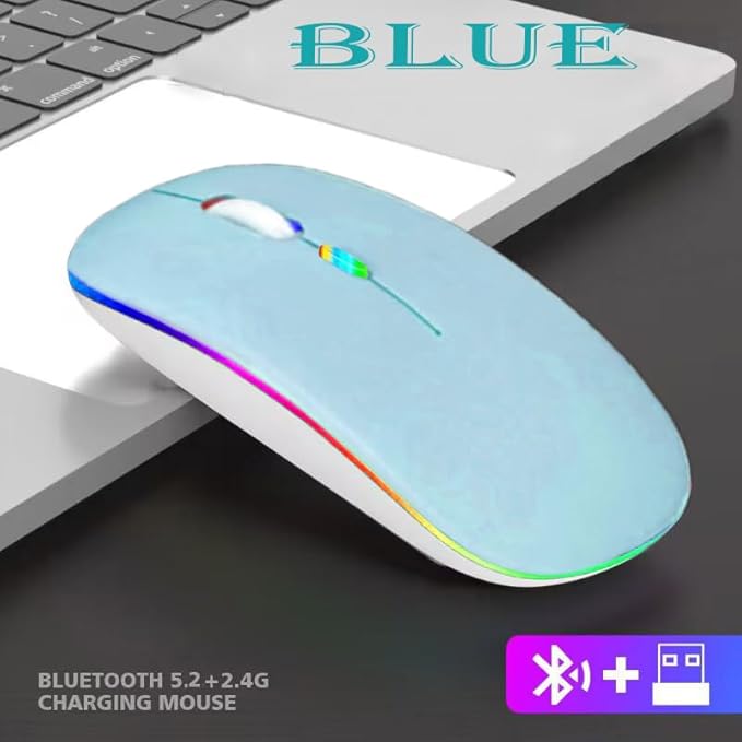 Guiheng Wireless Bluetooth Mouse,LED Dual Mode Rechargeable Silent Slim Laptop Mouse,Portable(BT5.2+USB Receiver) Dual Mode Computer Mice,for Laptop,Desktop Computer,ipad Tablet,Phone,TV (Blue)