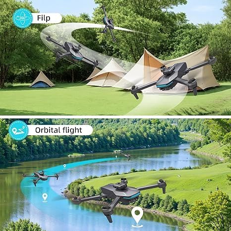 4K Camera Drone with Foldable Design, Dual Adjustable Lenses, Brushless Motors, Obstacle Avoidance, Altitude Hold, One-Touch Takeoff, Headless Mode, 2 Batteries, Storage Case Included