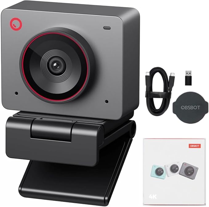 OBSBOT Meet 2 Al-Powered 4K Webcam— Ultra HDR,1080p@60FPS,1/2" CMOS,4X Digital Zoom,Plug&Play,Built-in Dual Mic—Work with Skype, Zoom/ MS_Teams/Google Meet—for Online Call/Meeting/Educate-Grey
