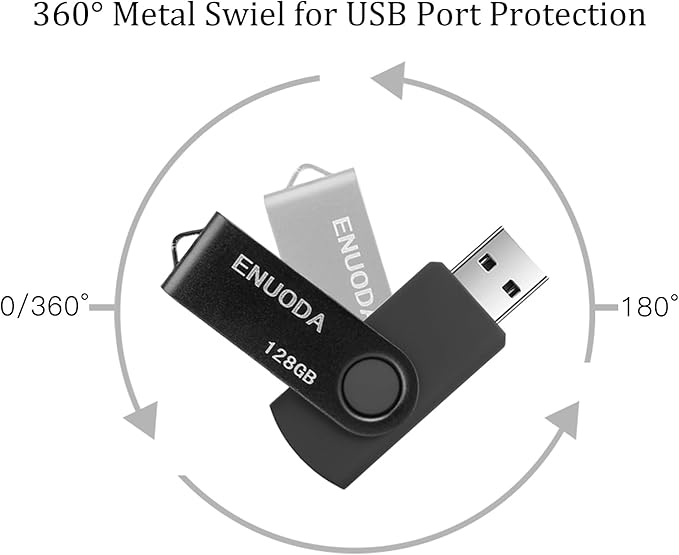 128GB Flash Drive ENUODA 1 Pack Thumb Drive 128GB Swivel Design USB 2.0 Memory Stick Data Storage Jump Drive Pen Drive for Laptop PC Computer (Black)