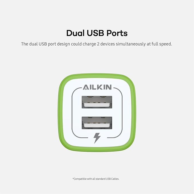 USB Wall Charger, [2-Pack] 2.1A AILKIN 2-Port USB Phone Charger Block Plug Power Adapter Charging Base for iPhone 17 Air 16 15 14 Plus/Mini/Pro 13 12 Max SE 11 Plus Google Pixel 7 7a 6 pro 6a 5 Box