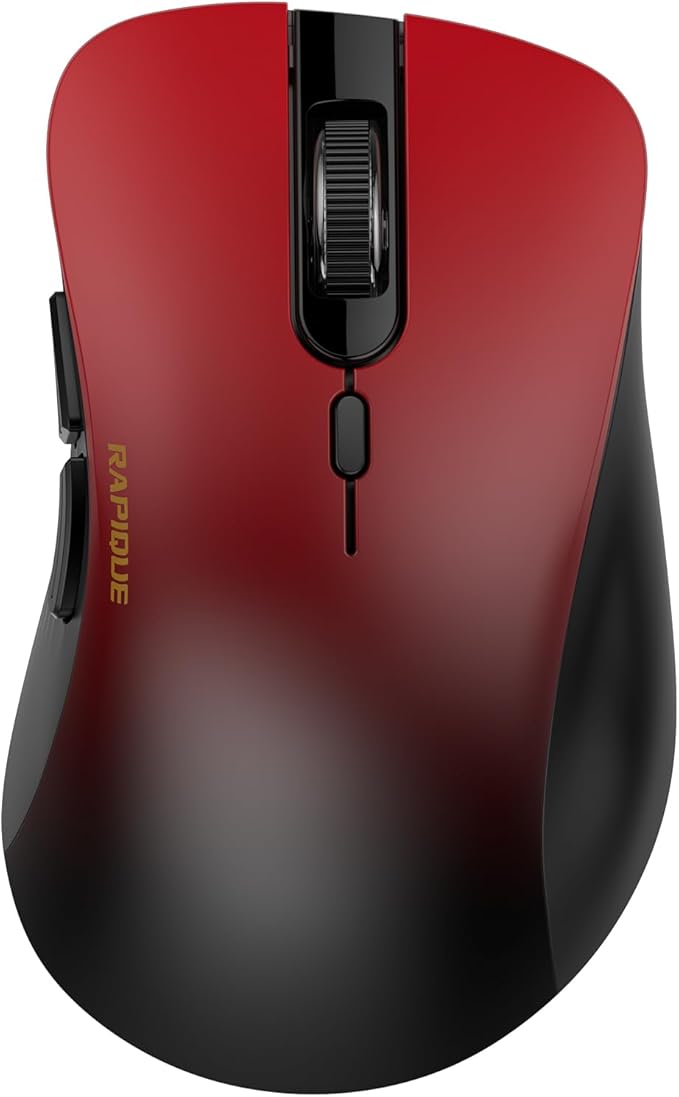 RAPIQUE Bluetooth Wireless Mouse - Dual Bluetooth & 2.4 GHz USB Receiver, Comfortable Grip, Quiet Clicks, Low Power - Multi-Device Compatibility for Laptop, Computer, iPad, MacBook (Gradient Red)