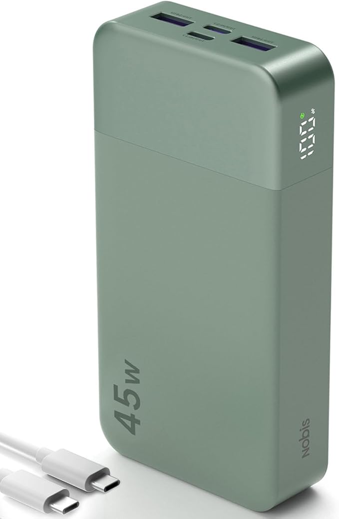 NOBIS Portable Charger,20000mAh Power Bank, 45W Fast Charging，Battery Pack with 2 USB-C (in/Out) & 2 USB-A, Digital Display & Small Current Mode, Compatible with Phone 17 S25 Tablet