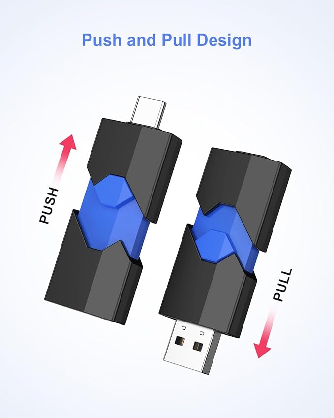 JUANWE 16GB USB Flash Drive 2.0 Type C + USB A Thumb Drive Retractable Dual Flash Drive Type C Memory Stick 2 in 1 Jump Drive for iPhone 15, iPad, Android Phones, Tablet, Laptop, Computers