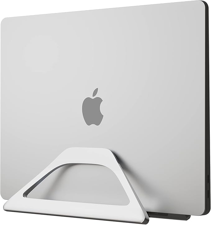 Elestoria Aluminum Vertical Laptop Stand with Gravity Auto-Lock – Adjustable Laptop Holder Vertical fits MacBook Pro/Air, Chromebook & Gaming Laptops up to 17.3" – Space-Saving Desktop Dock - Silver