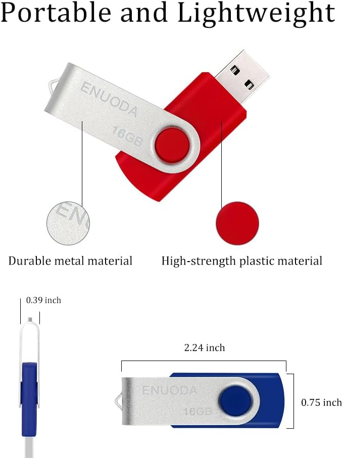 16GB Flash Drive 10 Pack ENUODA Thumb Drives 16GB Swivel Design USB 2.0 Memory Stick Jump Drive Pen Drive for Storage and Backup (10 Colors)