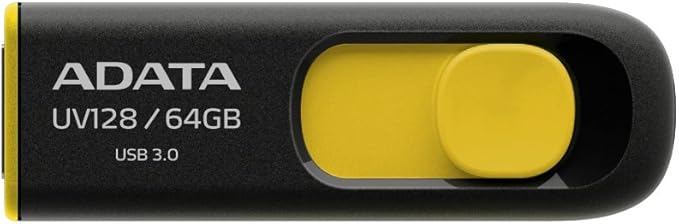 ADATA UV128 64GB USB 3.0 Retractable Capless Flash Drive, Yellow (AUV128-64G-RBY)