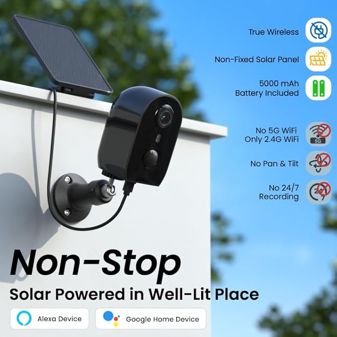 AOQEE Security Cameras Wireless Outdoor-2.4Ghz WiFi Cameras for Home Security, Battery Powered with Solar Panel, Color Night Vision, AI Motion Detection, SD Card/Cloud Storage, Work with Alexa, Y8 2P