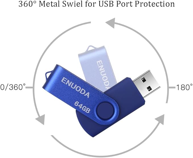 64GB USB Flash Drive ENUODA Thumb Drives 64GB Swivel Design USB 2.0 Memory Stick Jump Drive Pen Drive for Storage and Backup (1 Pack, Blue)