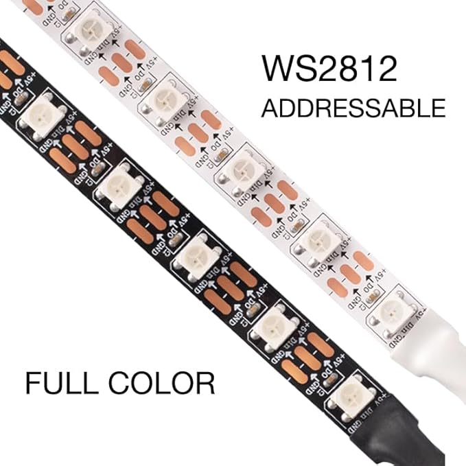 WS2812B RGB LED Strip, Individually Addressable LED Strip, Chasing Effects Dream Color 5050SMD 16.4FT 60 LED Pixel Strip Rope Light DC 5V (White PCB 16.4FT 60Pixels/m IP30)