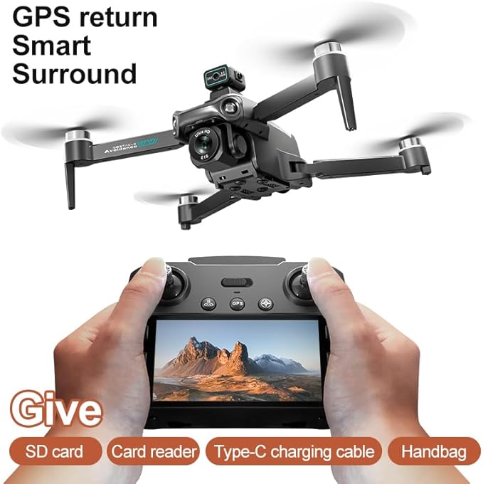 GPS Drone With Screen On Controller, Auto Go Home, 4K EIS Camera, One Click Return, Tracking Function, Speed Adjustment, LED Lights, 5G WiFi Image Transmission, Gesture Shooting, Optical Flow Positioning, Headless Mode, Dual Cameras, Automatic Return W...