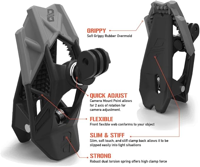 Dango Design Gripper Mount for GoPro/Osmo/Insta360 | Universal Helmet Clamp Mount for Action Cameras | Dirtbike, Motocross, Enduro, Motorcycle, and ATV Helmets | Stealth Black