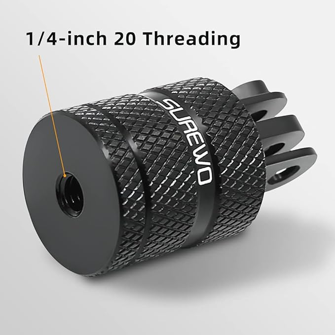 Aluminum 1/4 inch 20 Camera Tripod Adapter Mount, 360° Rotation 1/4"-20 Aluminum Tripod Adapter Mount Compatible with GoPro Hero 13/12/11/10, DJI Action 6/5 Pro/4, Xiaoyi and More Standard
