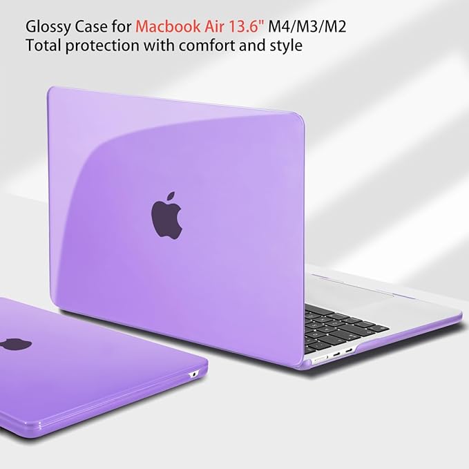 Teryeefi MacBook Air 13.6 Inch Case 2022 2024 2025 2026 Model A2681/A3113/A3240/A3449 with M2 M3 M4 M5 Chip, Hard Shell Cover with Keyboard Cover & USB 3.0 Adapter, Crystal Purple
