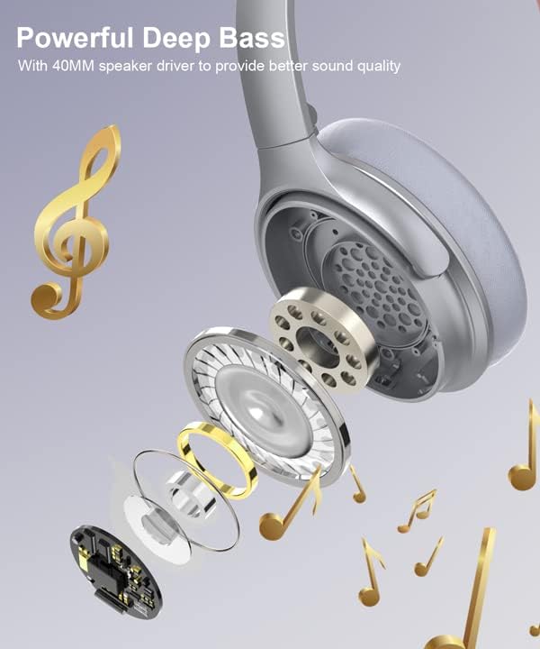 INFURTURE Over Ear Headphones Active Noise Cancelling Headphones,H1 Bluetooth Headphones, Deep Bass Headset, Low Latency, 90H Playtime, Foldable Headphone for Sport Running Cool Gadgets Gift