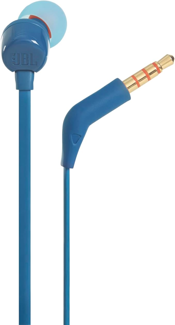 JBL Tune 110 - Wired in-Ear Headphones with JBL Pure Bass Sound, 1-Button Remote, Microphone and Tangle-Free Flat Cable (Blue)