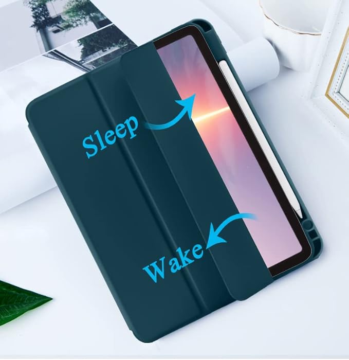 Cases for iPad Pro 12.9 Case 6th/5th/4th Generation (2022/2021/2020) with Pencil Holder [Apple Pencil Wireless Charging] Soft TPU Smart Tri-fold Stand Protective Cover(Teal)