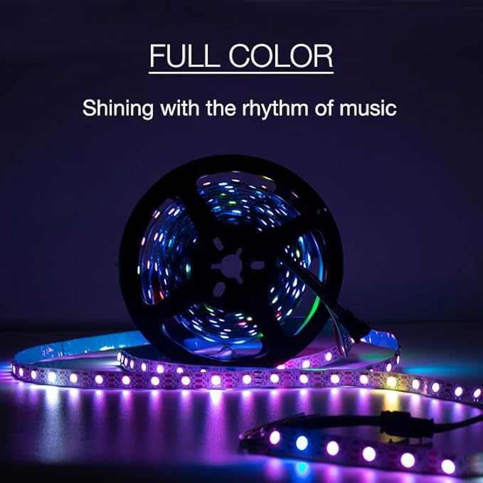 WS2812B RGB LED Strip, Individually Addressable LED Strip, Chasing Effects Dream Color 5050SMD 16.4FT 60 LED Pixel Strip Rope Light DC 5V (White PCB 16.4FT 60Pixels/m IP30)