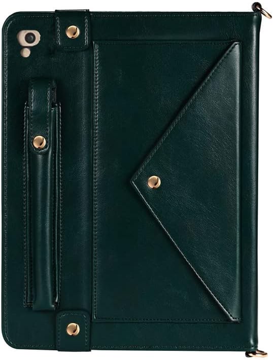 Handbag Case for 9.7-inch iPad 2018 2017 (iPad 5th/6th Generation), iPad Air/Air 2 Case, Techcircle Folio Stand PU Leather Crossbody iPad Cover with Hand Strap, Pen Holder Wallet Case, Midnight Green
