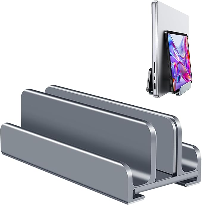 Aluminum Vertical Laptop Stand Holder for Desk Compatible with MacBook Pro, MacBook Air, Dell, HP, Lenovo, Up to 17.3 inches, Blue-Gray