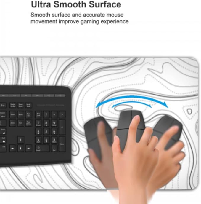 AQQA White Topographic Gaming Mouse Pad XL,35.4" x 15.7" Large Desk Mat,Topo Lines Minimalist Desk Pad for Office Home,Waterproof Rubber Base Extended Keyboard Mat for Laptop,Gamer, Desk Decor