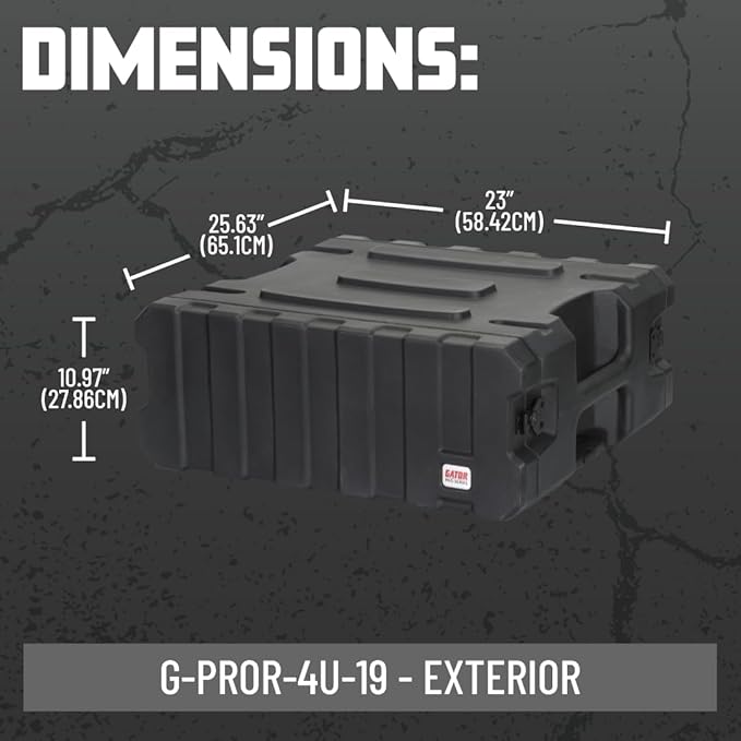 Gator Cases Pro Series 4U Rolling Rack Case with 19" Depth, Tow Handle & Recessed Wheels, Roto Molded Made in USA (G-PROR-4U-19)