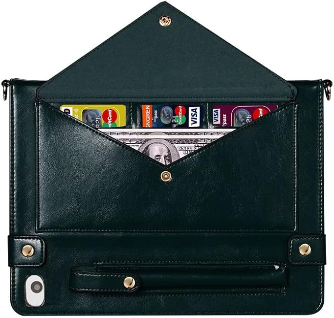 Handbag Case for iPad mini 5th/4th/3th/2th/1st Generation, Techcircle Folio Stand PU Leather Crossbody iPad mini Cover with Hand Strap, Multiple Card Slots Envelope Pocket Wallet Case, Midnight Green