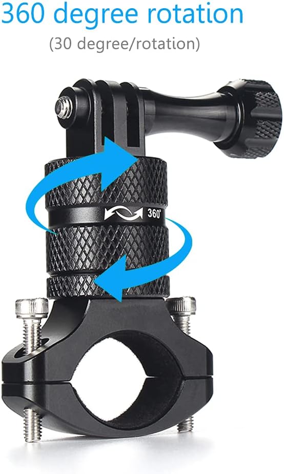 HSU Aluminum Bike Bicycle Handlebar Mount for GoPro Hero 13/12/11/10/9/8/7/6/5/4 Session AKASO Campark and Other Action Cameras, 360 Degrees Rotary Mountain Bike Rack Mount (Black)