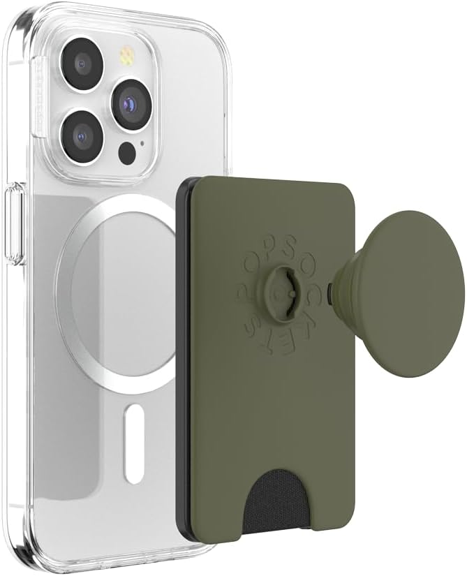 PopSockets Phone Wallet for MagSafe, Phone Card Holder with Grip, Green - Fatigue