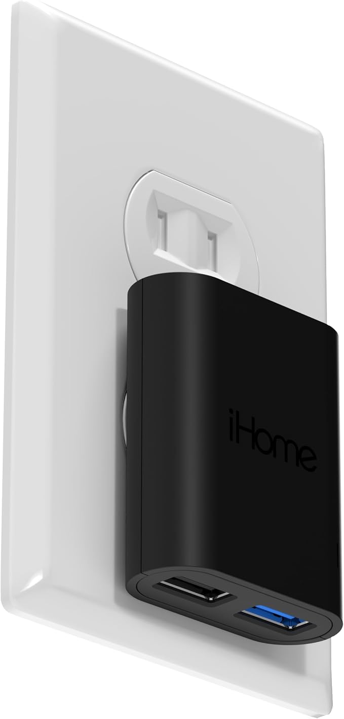 iHome 2-Port USB Wall Charger, AC Pro Multiport Plug Adapter, Phone Charging Block with Dual Ports for Home & Travel