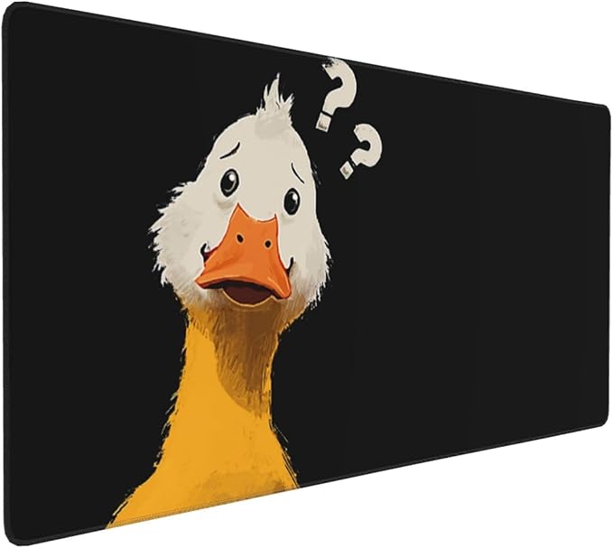 Cute Duck with Question Mark XXL Large Mouse Pad, 35.4x15.7 Inches Extended Desk Mat, Non-Slip Rubber Base, Black Gaming Mouse Pad for Wireless Mice and Keyboards