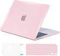 EooCoo Hard Case Compatible with MacBook Air 13.3 inch M1 Chip 2021-2018 with Retina Display, Air 13.3 inch Plastic Protective Case + Transparant Keyboard Cover + Screen Protector, Crystal Pink