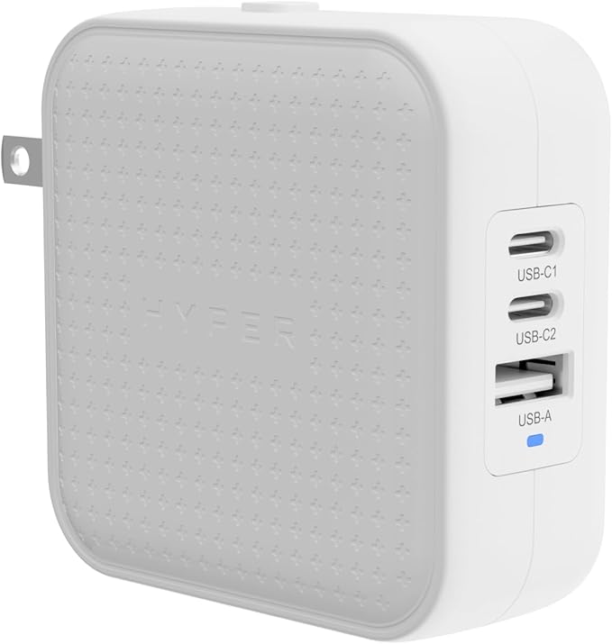HyperJuice® 70W GaN Safety Tested Travel Charger - Tri-Port GaN Charger for iPhone, iPad, MacBook, Smartphone, & Laptop - Compact Type C Charger Fast Charging Phone Charger for 3 Devices (White)