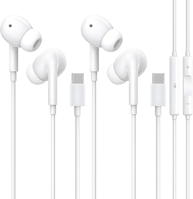 USB C Headphones for iPhone 15/16/17 Pro Max, Type C Headphones Built-in Microphone and Volume Control, Hi-Fi Stereo Noise-Cancelling Earbuds, Wired in Ear Earphones for Galaxy S25 S24 S23 S22