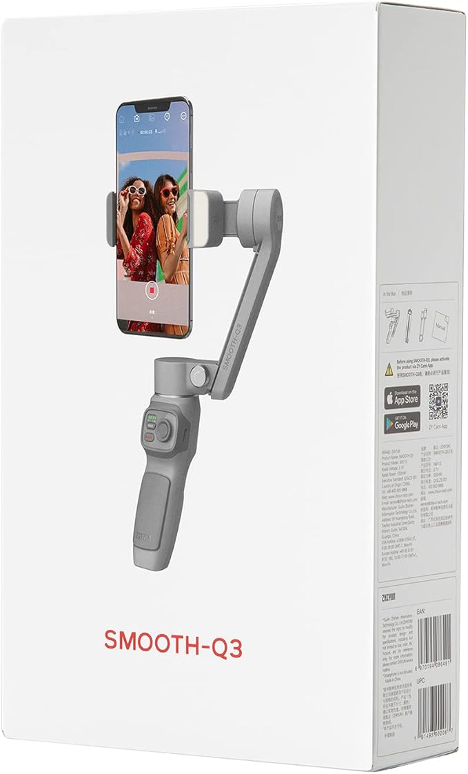 Zhiyun Smooth Q3 Combo, 3-Axis Phone Gimbal with Fill Light and Gimbal Bag, Portable & Foldable, Gesture Control, Video Recording, Auto Tracking Gimbal Stabilizer for Smartphone for iPhone & Android