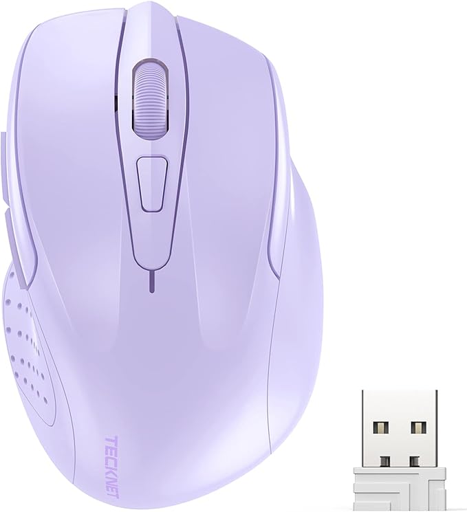 TECKNET Wireless Mouse, 2.4G Ergonomic Optical Mouse, Computer Mouse for Laptop, PC, Computer, Chromebook, Notebook, 6 Buttons, 24 Months Battery Life, 2600 DPI, 5 Adjustment Levels - Lavender