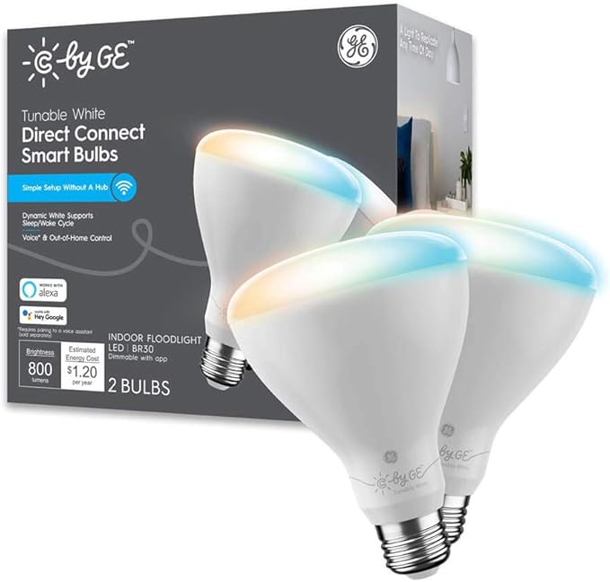 GE Lighting Tunable White Direct Connect Recessed LED Flood Light Bulbs with Bluetooth and Wi-Fi, 65W Replacement, BR30, Works With Alexa + Google Home without Hub, 2-Pack (Packaging May Vary)