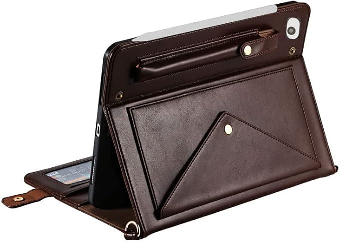 Handbag Case for iPad Mini 5th/4th/3th/2th/1st Generation 7.9", Techcircle Folio Stand PU Leather Crossbody iPad Mini Cover with Hand Strap, Multiple Card Slots Envelope Pocket Wallet Case, Dark Brown