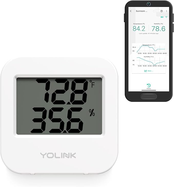 Smart Temperature Humidity Sensor Works w/Alexa IFTTT, 1/4 Mile Super Long Range Wireless Digital Hygrometer Indoor Thermometer Humidity Meter Temperature Humidity Monitor Sensor -YoLink Hub Required