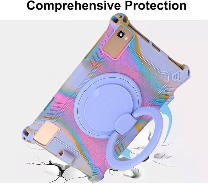 Tablet Case for TCL Tab 10 5G 10.1 Inch/TCL Tab 10S 9081X/9080G,Soft Anti-Stress Silicone Case with Rotate Stand/Pencil Holder/Shoulder Strap/Pen for TCL Tab 10.1 Inch (Colorful Purple)