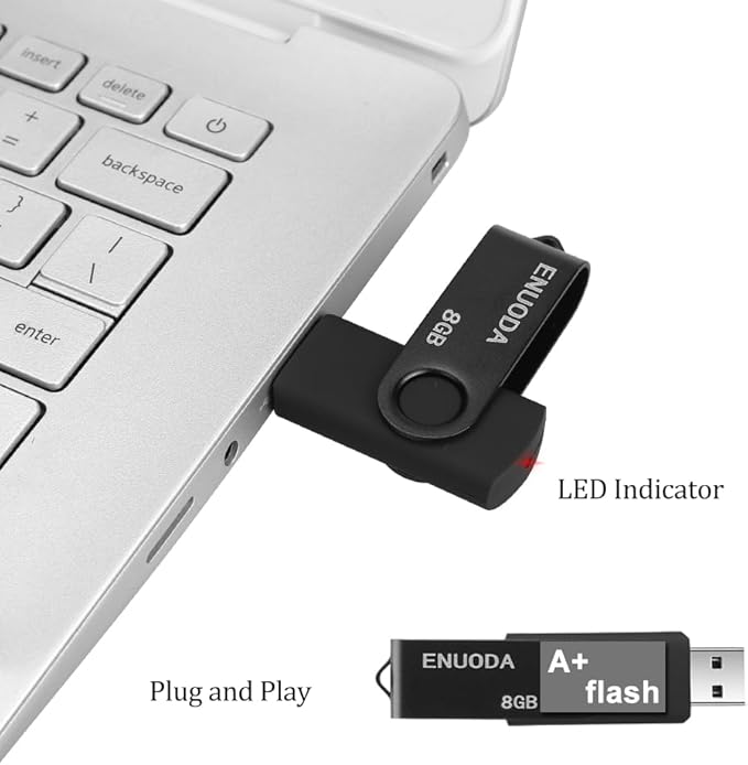 8GB Flash Drive 2 Pack ENUODA Thumb Drives 8GB Swivel Design USB 2.0 Memory Stick Jump Drive Pen Drive for File Storage and Data Transfer (Black Gold)