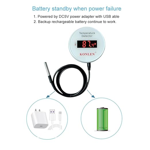 Tuya WiFi Temperature Sensor with External 9.8ft Probe Cable, Smart Life Digital Thermometer Detector for Freezer Water Tank Pool Home Greenhouse, Upper Lower Temp Remote Alarm KONLEN