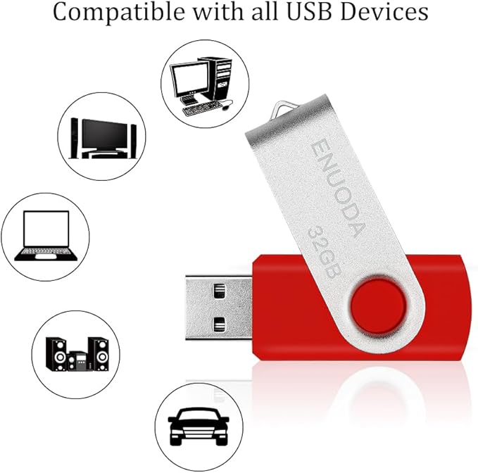 32GB Flash Drive 10 Pack ENUODA Thumb Drives 32GB Swivel Design USB 2.0 Memory Stick Jump Drive Pen Drive for Storage and Backup (10 Colors)