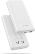 Ekrist Upgraded Portable Charger 40800mAh Power Bank - Portable Battery with 2 Built in Cables,PD 25W USB C Fast Charging Battery Pack Compatible with iPhone 17 16 15 14 13 Android Phone etc-White
