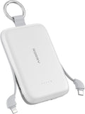 RORRY CharmGo Portable Charger, 10000mAh PD 30W Fast Charging Portable Charger Power Bank with Built-in Cables, Travel Keychain Charger Battery Pack for iPhone 17/16/15, for AirPods 2/3/4/Pro, White