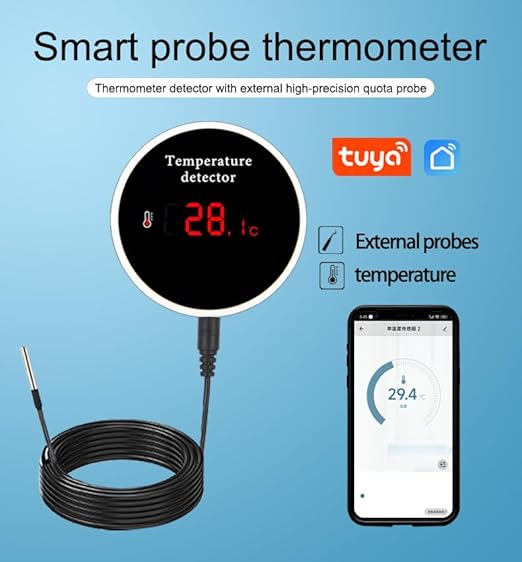 WiFi Refrigerator Thermometer: Digital Fridge Thermometer, LCD Display,App Notification, Remote App Monitor for Pool, Hot Tub, Fish Tank (Temperature)