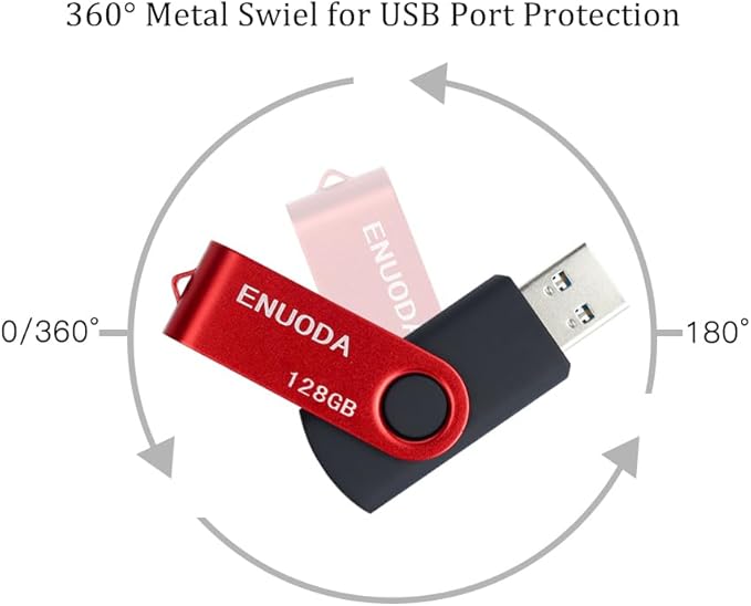 128GB Flash Drive ENUODA Thumb Drive 128GB Swivel Design USB 2.0 Memory Stick Data Storage Jump Drive Pen Drive for Laptop PC Computer (1 Pack, Red)