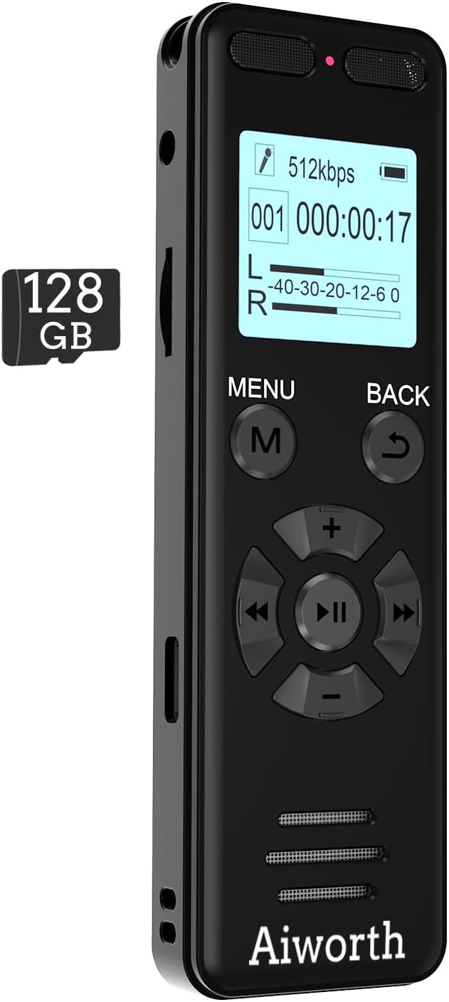 136GB Digital Voice Recorder Voice Activated Recorder for Lectures Meetings - aiworth 9860 Hours Sound Audio Recorder Dictaphone Recording Device with Playback,MP3 Player,Password,Variable Speed.