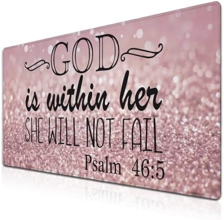Gaming Mouse Pad Pink Desk Pad, XXL Mouse Pads Desk Decor for Girls Keyboard Pad, Oversized Mouse Pad Non-Slip Rubber Base, 35.4 X 15.7 in for Work/Game/Office She Will Not Fall- Bible Verse